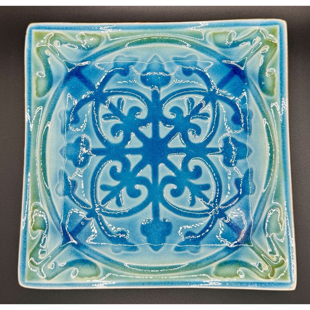 Vintage‎ Roscher & Co. Lorelei Blue & Green 8" Square Plate